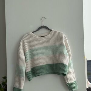 Chic Striped Green and White Women's Sweater